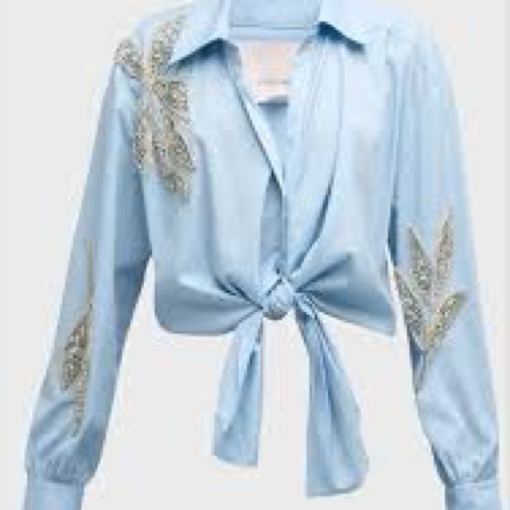 ‼️WOW‼️Cinq a Sept Marianna Crystal Floral Tie-Front Top 💙💙